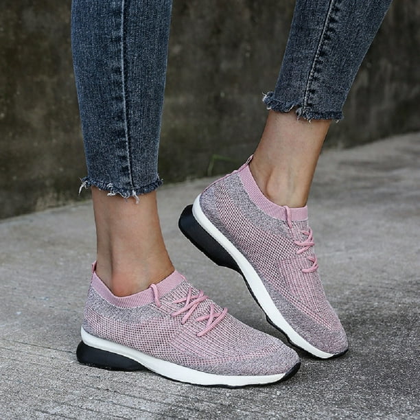 Women Walking Shoes Running Breathe Mesh Shoes Platform Slip-On Comfy Sneaker#